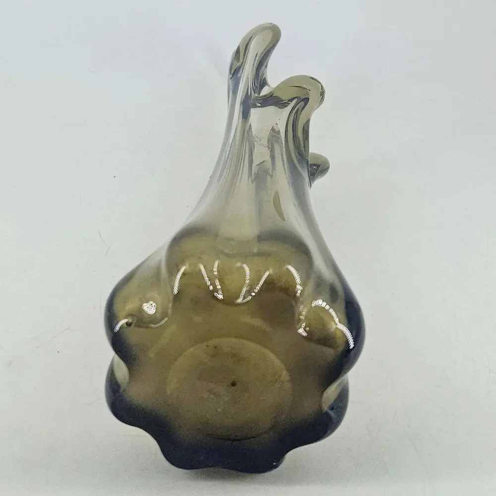 Vintage hand blown gray smoke Art Glass Swung Vase 5 finger 11